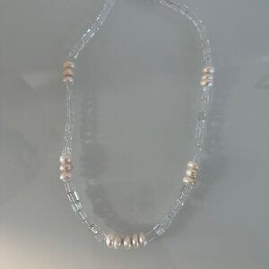 Freshwater pearl and pale blue bead necklace